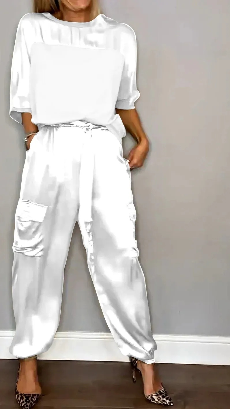 Women's Silky Loose-Fit Top and Pants Two-Piece Set