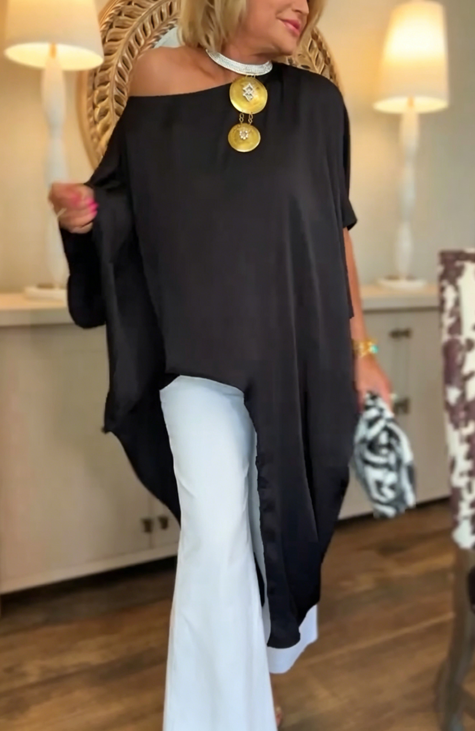 Women's Asymmetrical Solid-Color Satin Top