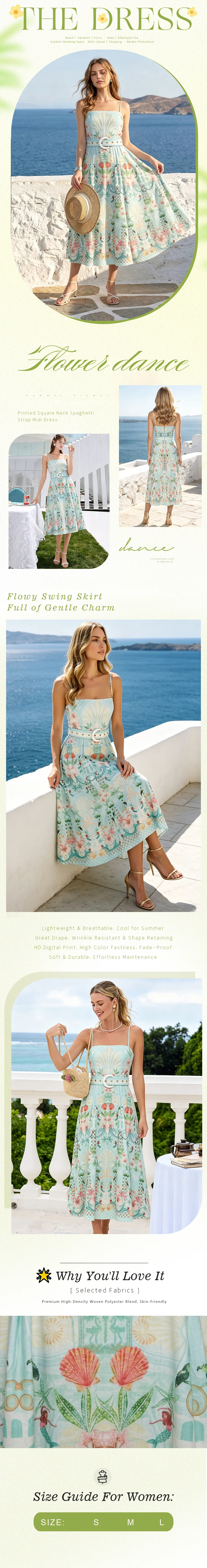 Seashell Square Neck Midi Dress