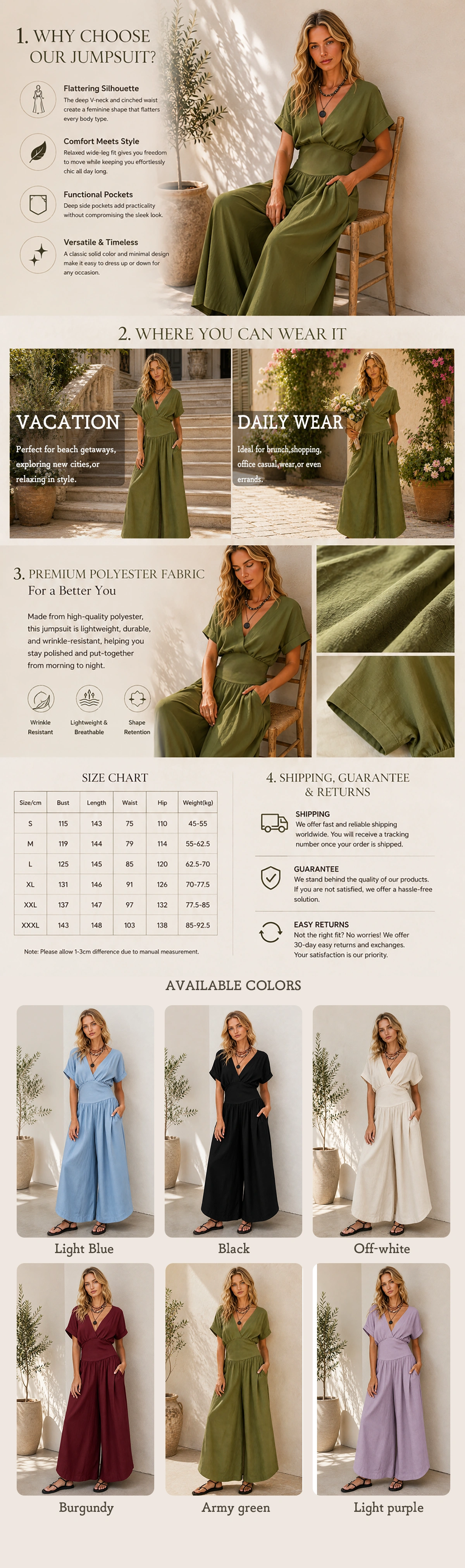 Ultimate Packable Anti-Wrinkle Wide-Leg Jumpsuit with Deep Pockets for Work Weekend
