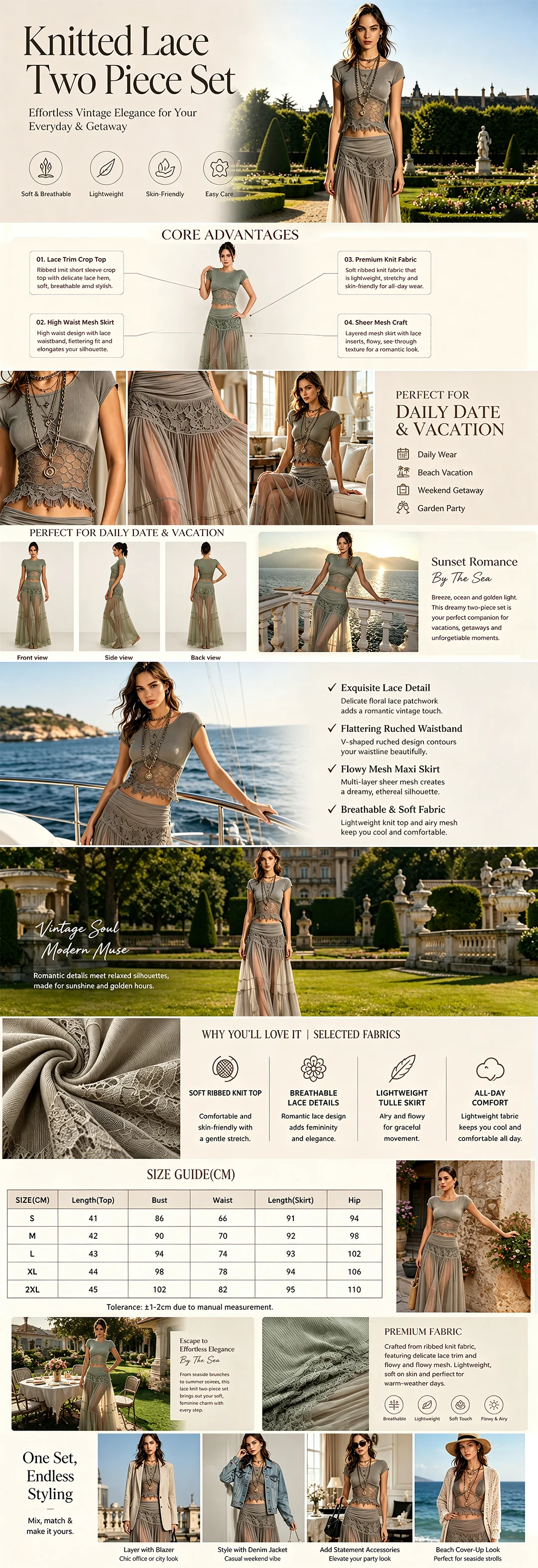 Gray Knit Top and Flowy Chiffon Maxi Dress 2-Piece Outfit Set