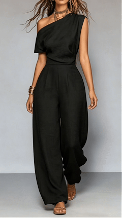 Women's Washed Cotton One-Shoulder Jumpsuit