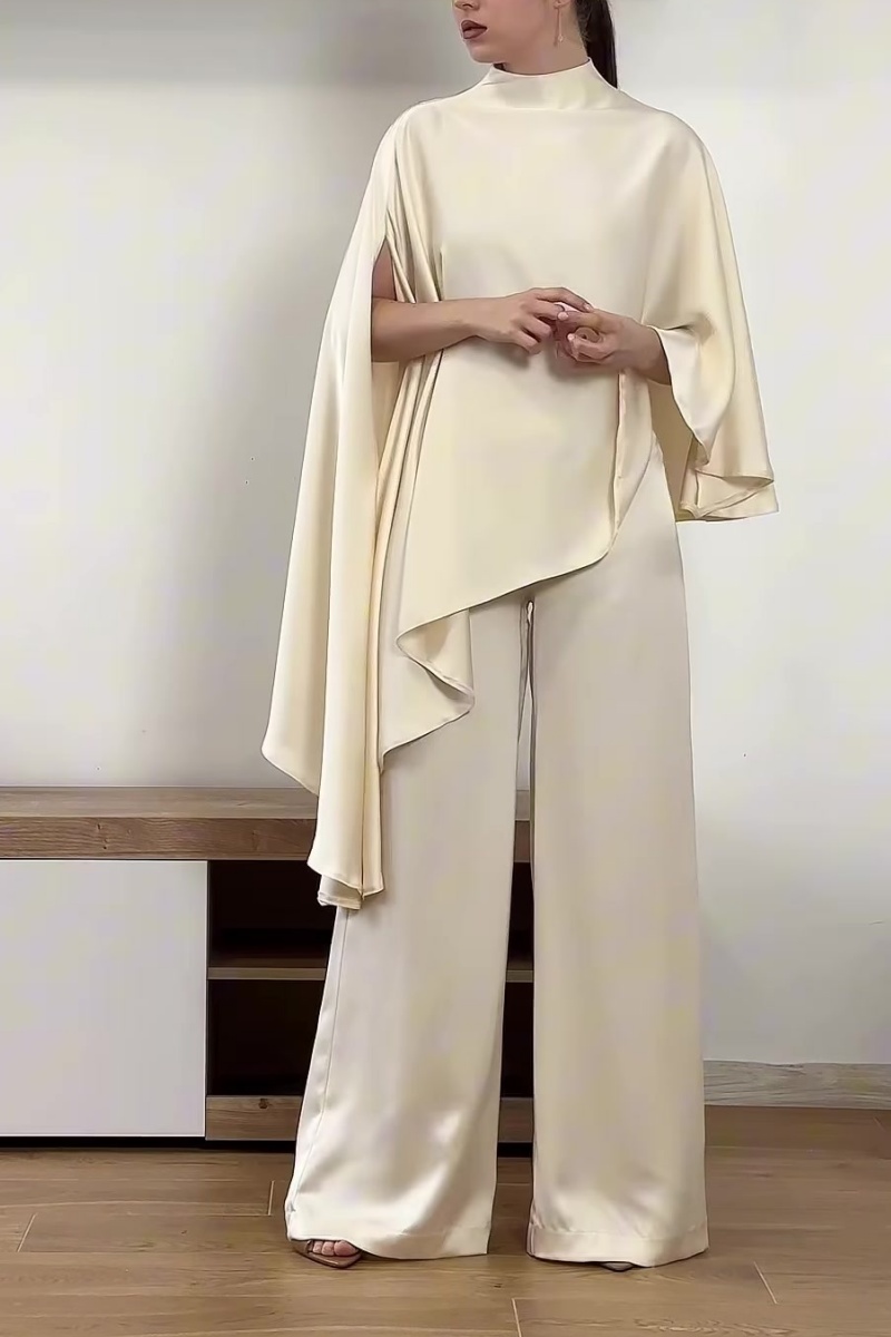 Women's stylish mock neck satin two-piece set