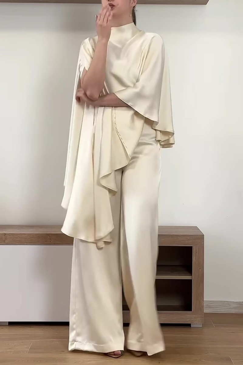 Women's stylish mock neck satin two-piece set