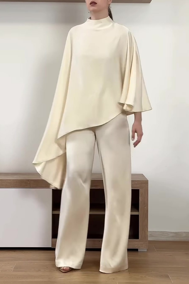 Women's stylish mock neck satin two-piece set