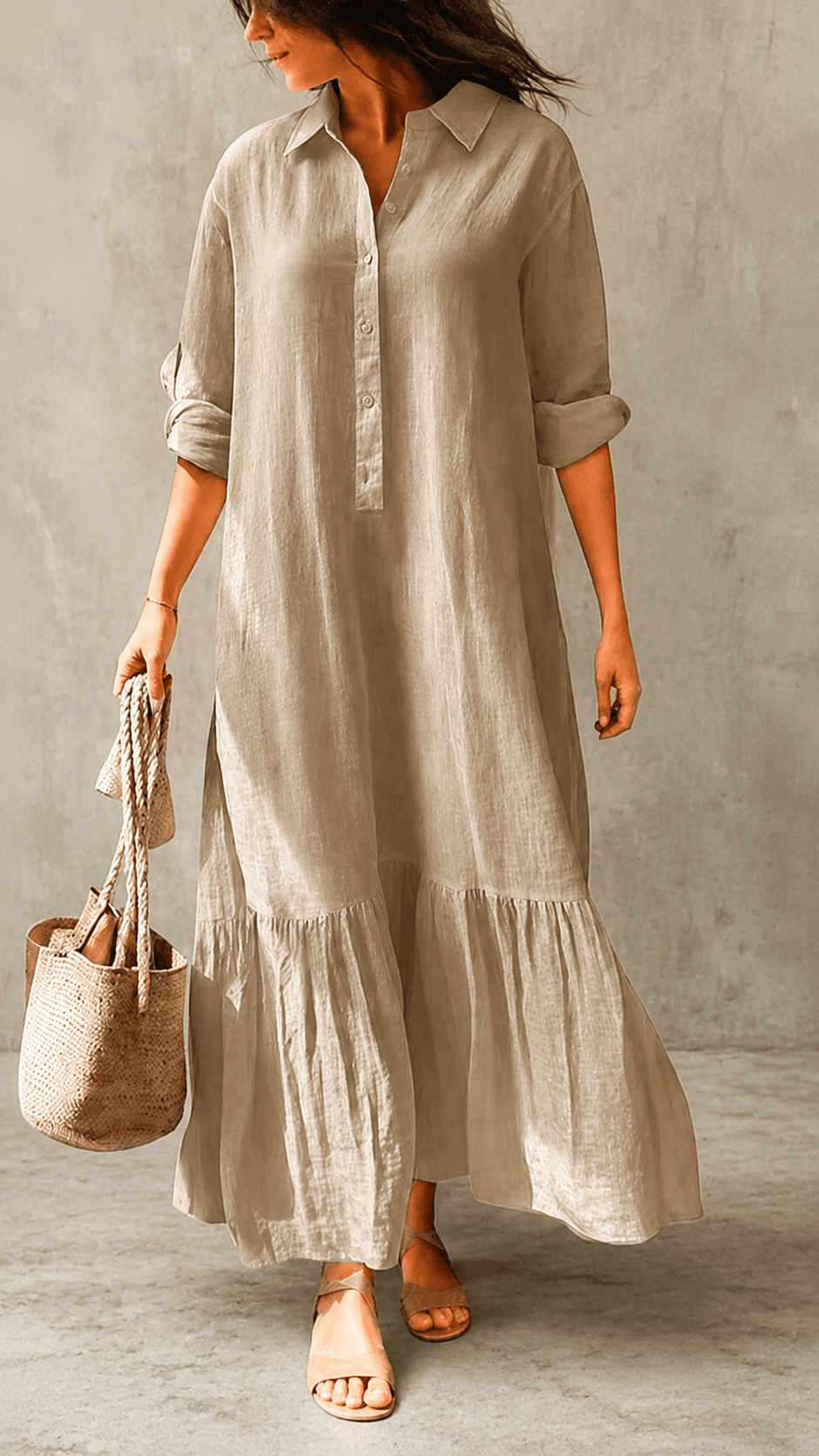 Women's Vacation Style Casual Loose Linen-Cotton Dress