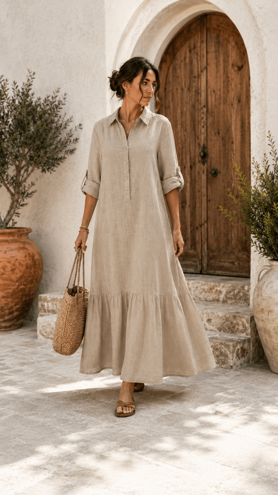 Women's Vacation Style Casual Loose Linen-Cotton Dress