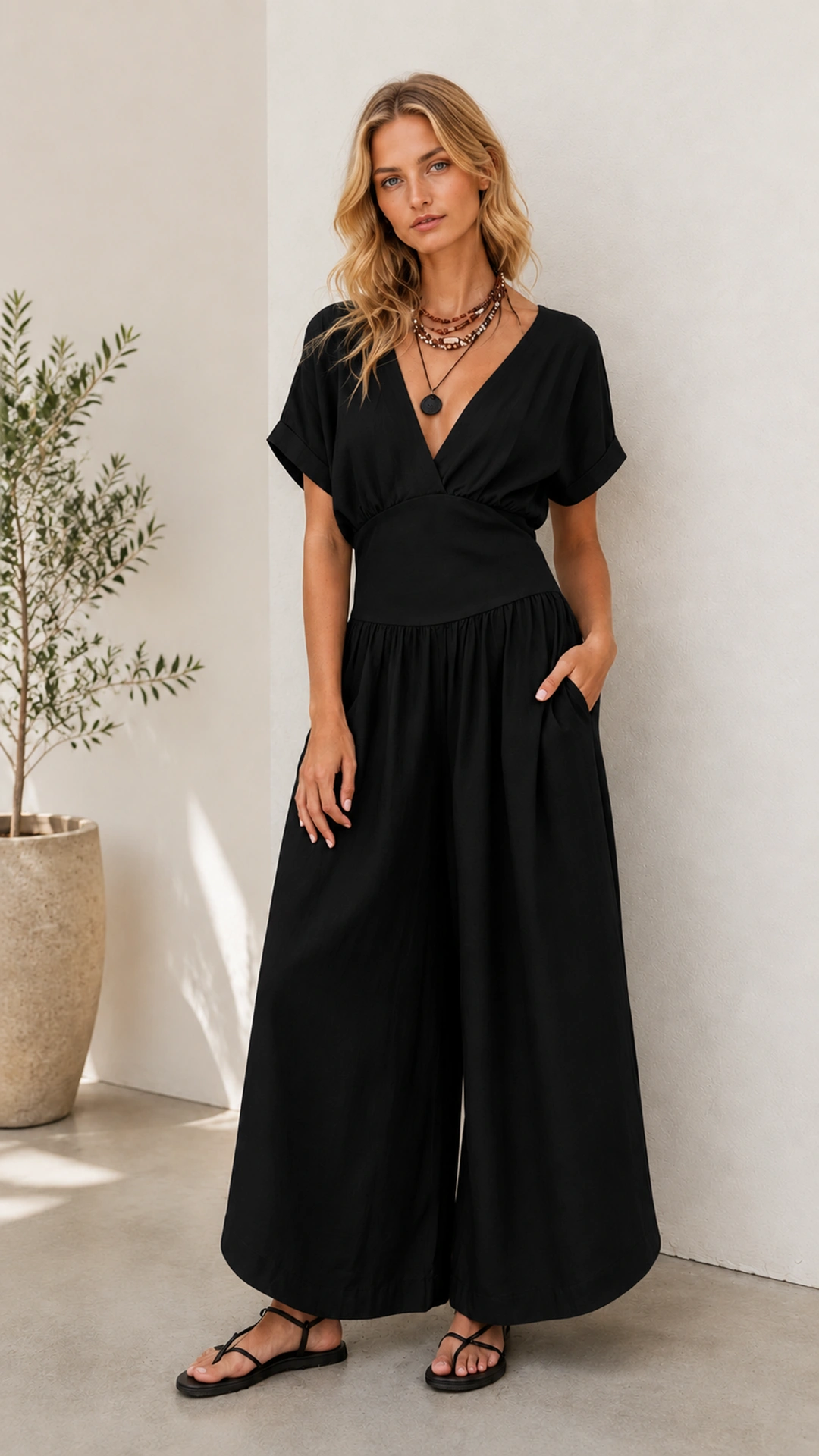 Ultimate Packable Anti-Wrinkle Wide-Leg Jumpsuit with Deep Pockets for Work & Weekend