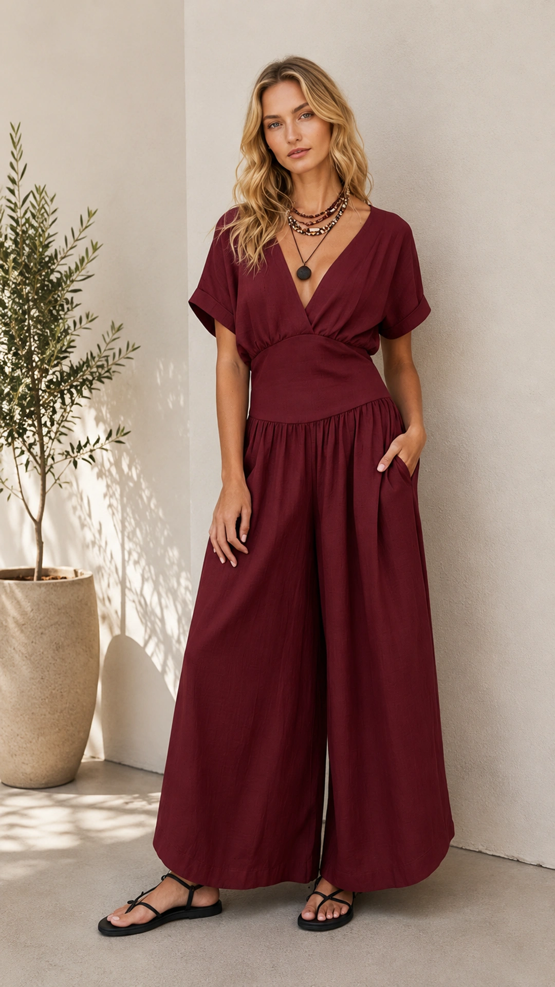 Ultimate Packable Anti-Wrinkle Wide-Leg Jumpsuit with Deep Pockets for Work & Weekend