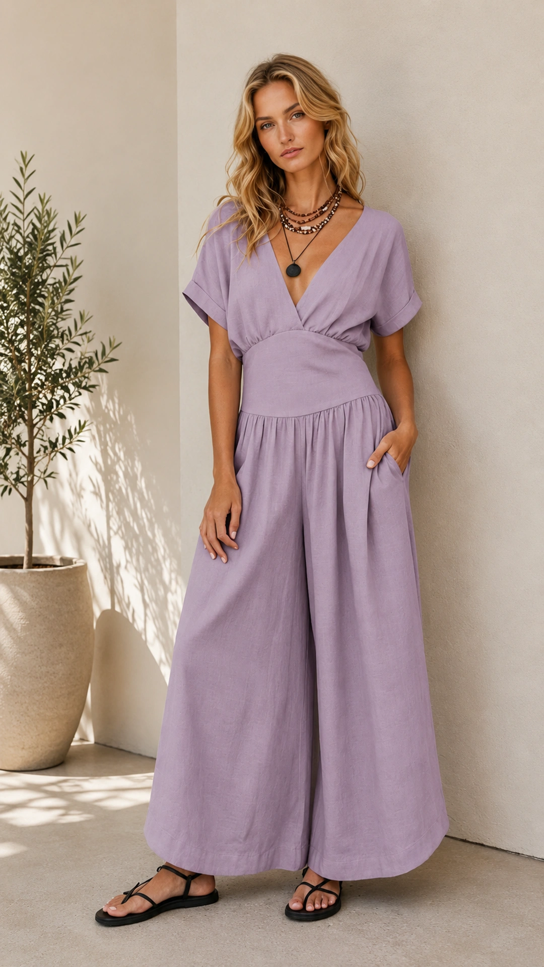 Ultimate Packable Anti-Wrinkle Wide-Leg Jumpsuit with Deep Pockets for Work & Weekend