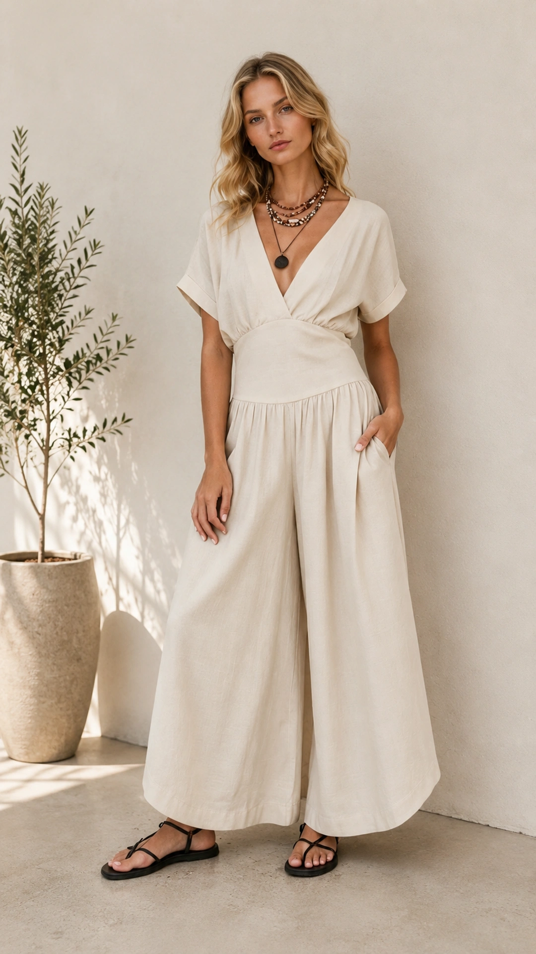 Ultimate Packable Anti-Wrinkle Wide-Leg Jumpsuit with Deep Pockets for Work & Weekend