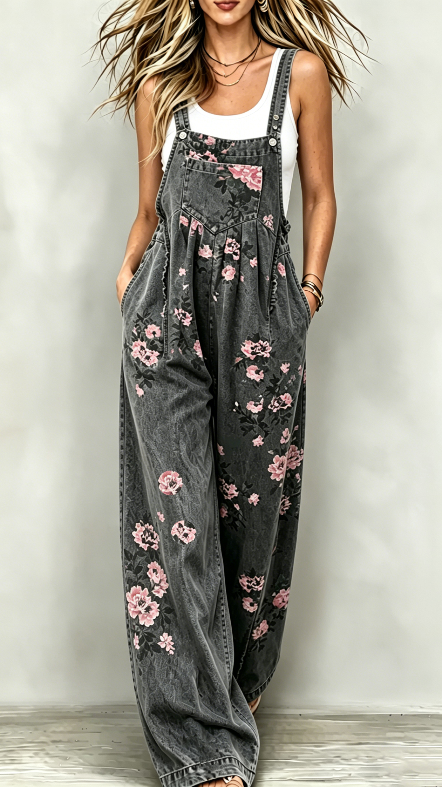 Printed Casual Jumpsuit — Sleeveless Overalls