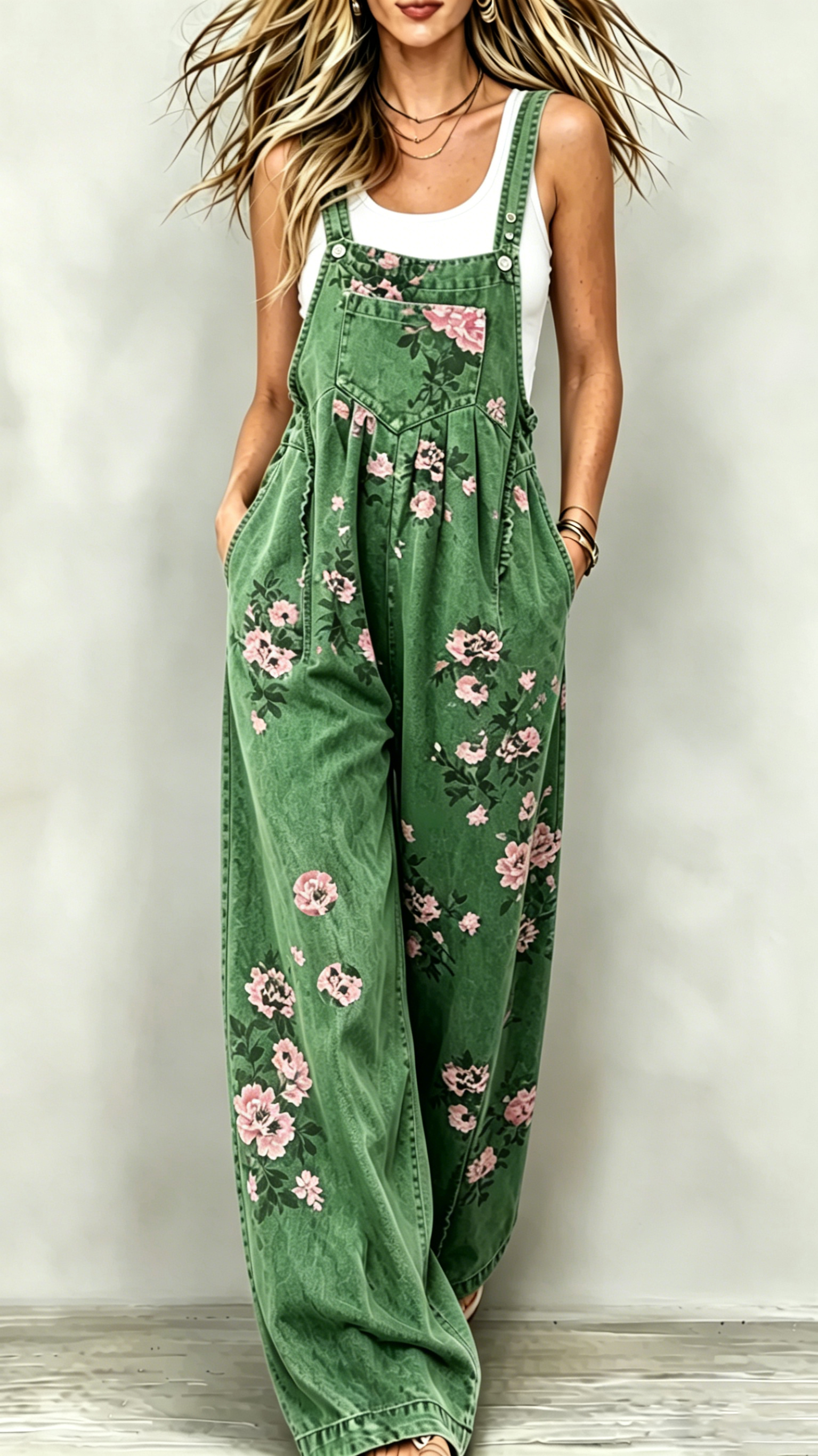 Printed Casual Jumpsuit — Sleeveless Overalls
