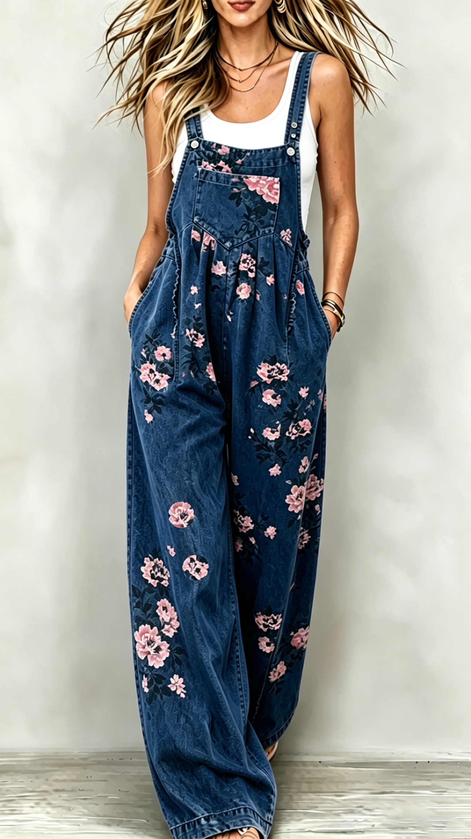 Printed Casual Jumpsuit — Sleeveless Overalls