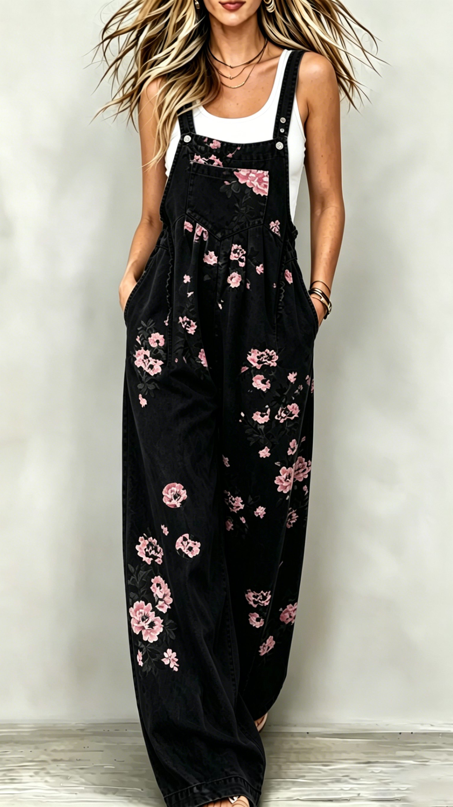 Printed Casual Jumpsuit — Sleeveless Overalls