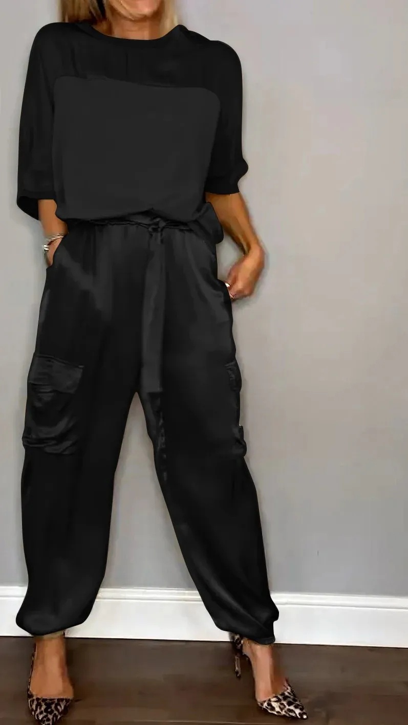 Women's Silky Loose-Fit Top and Pants Two-Piece Set