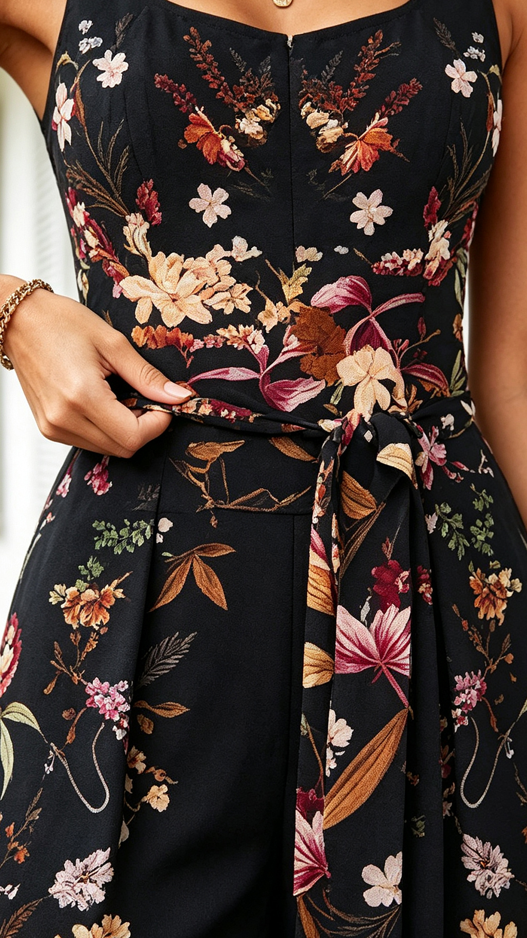 Defined Waist Slimming - Black Butterfly Print Wrinkle-Resistant Wide-Leg Jumpsuit