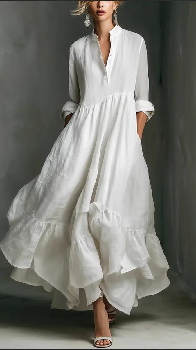 Elegant and fashionable long dress with ruffled edges for ladies