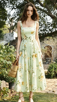 Women's Floral Square Neck Tie-Back Maxi Dress Lightweight Vacation Fairy Dress