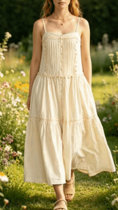Women's Cotton-Blend Spaghetti Strap Tiered Maxi Dress for Cottagecore Garden Events