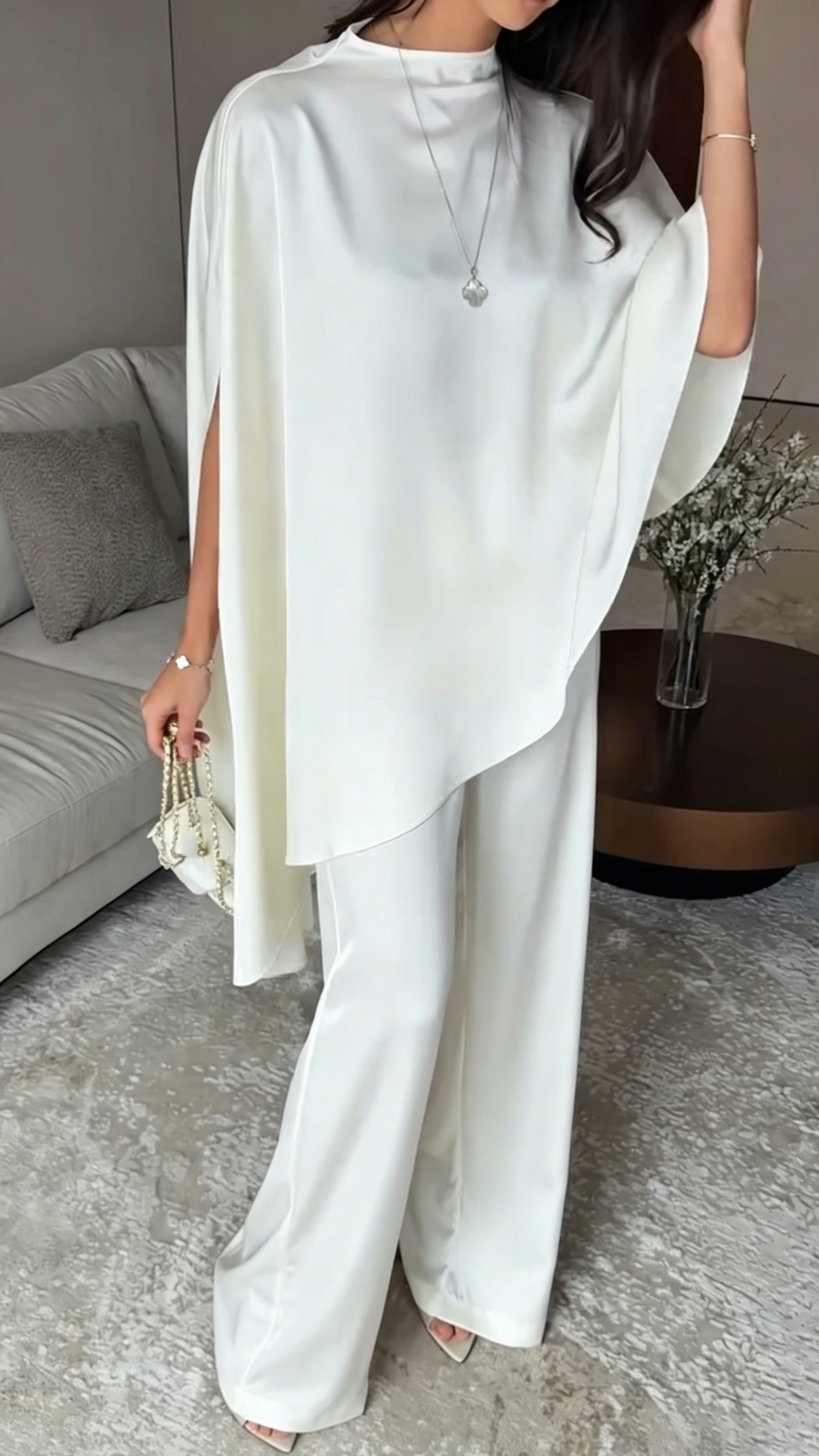 Women's Stylish Semi-High Neck Acetate Two-Piece Set