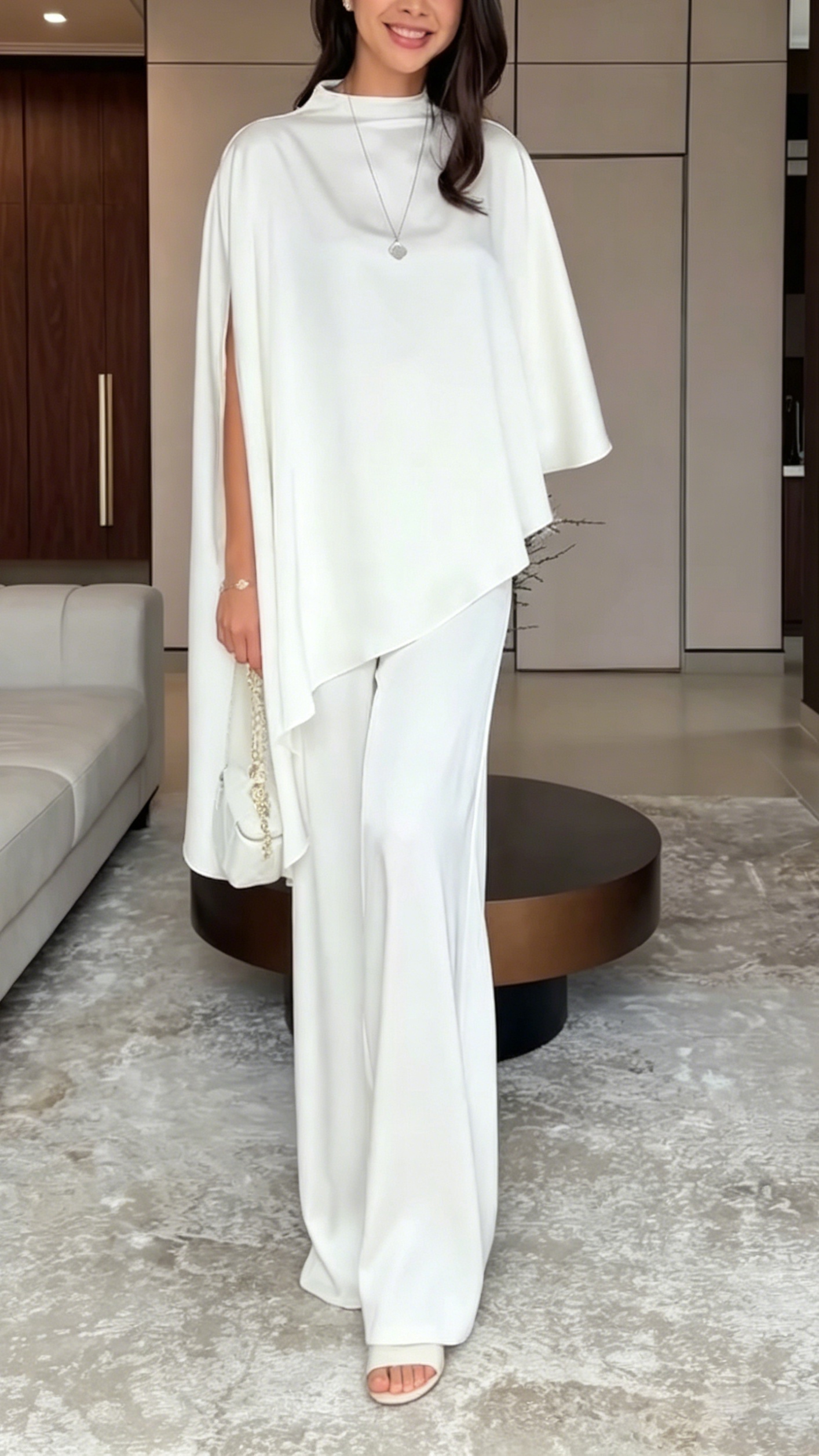 Women's Stylish Semi-High Neck Acetate Two-Piece Set