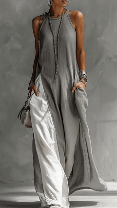 Casual And Cozy Color-blocked Cotton Dress