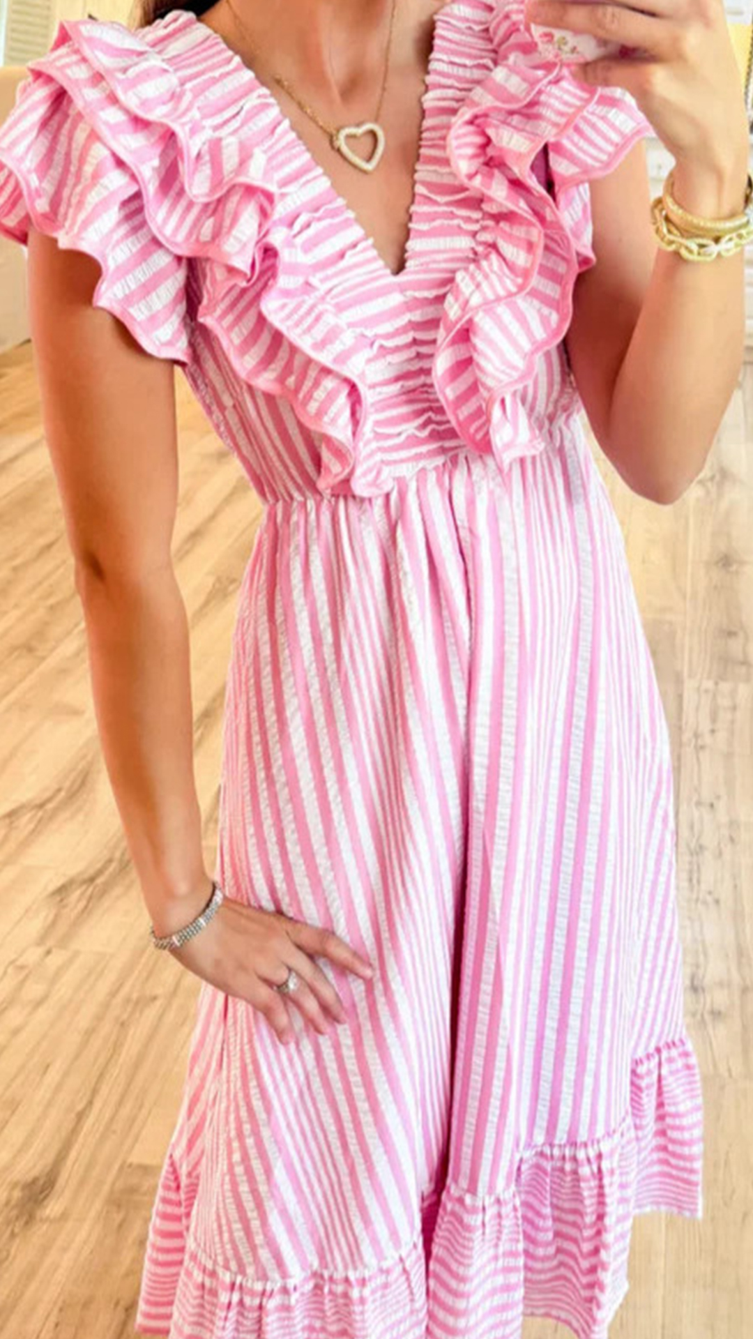 Women's Ruffled V-Neck Striped Loose Maxi Dress