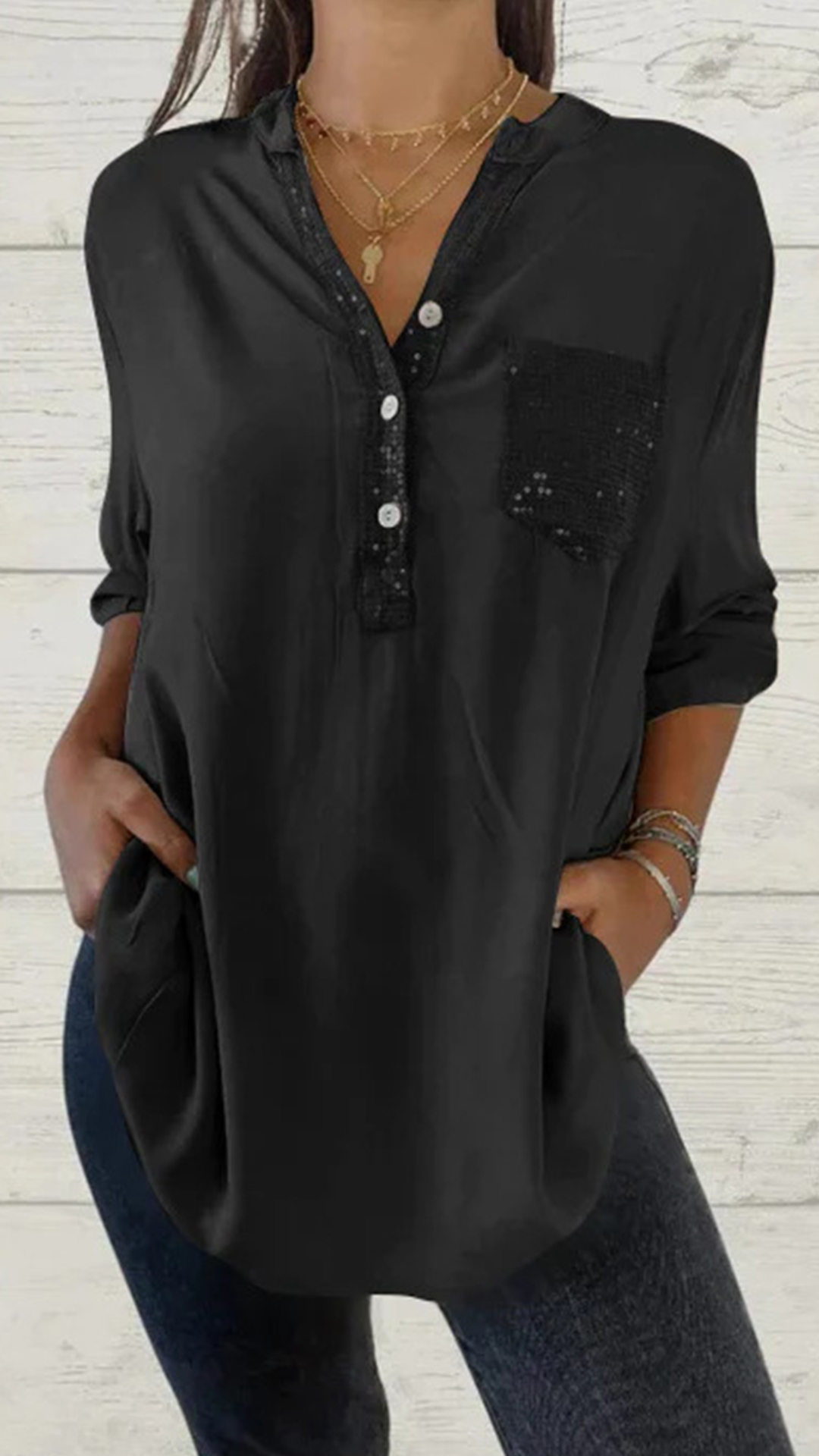 2024 Amazon Aliexpress Wish European And American Spring And Summer Solid Color V-Neck Pocket Women'S Tops Shirts Multi-Color Multi-Code