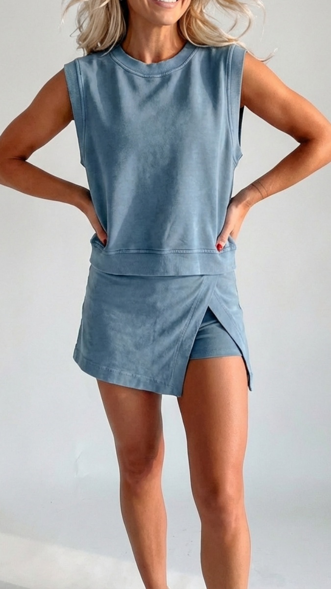 Women's Distressed-Look Pure Cotton T-Shirt & Shorts Two-Piece Set