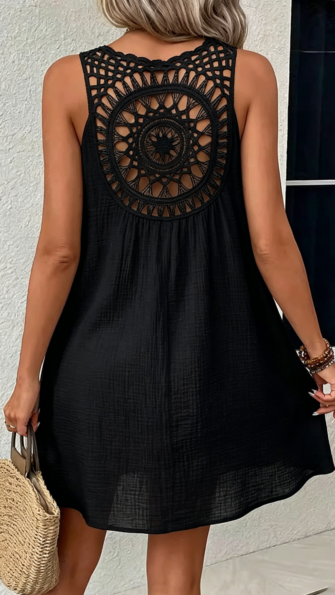 Women's  Hollow Out Crochet V-Neck Loose Polyester Mini Dress