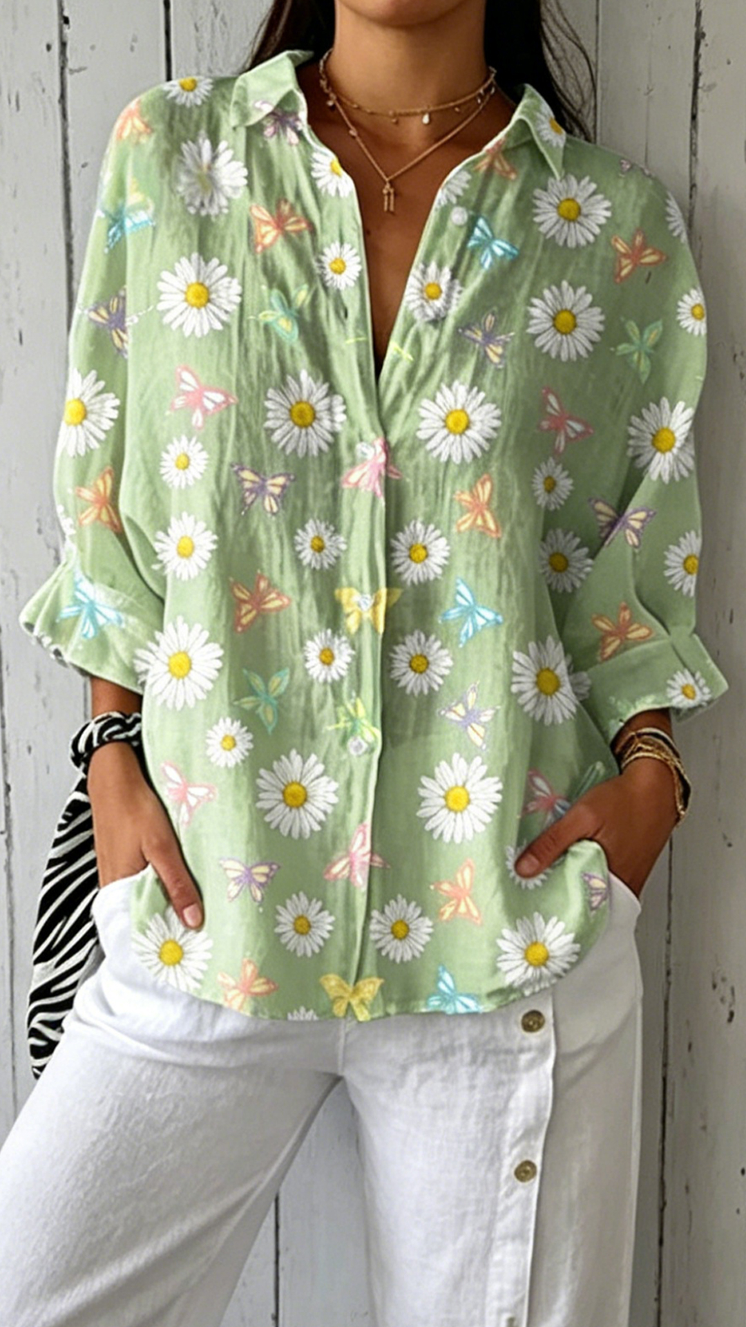 Women's Blue Floral Print Polyester Shirt