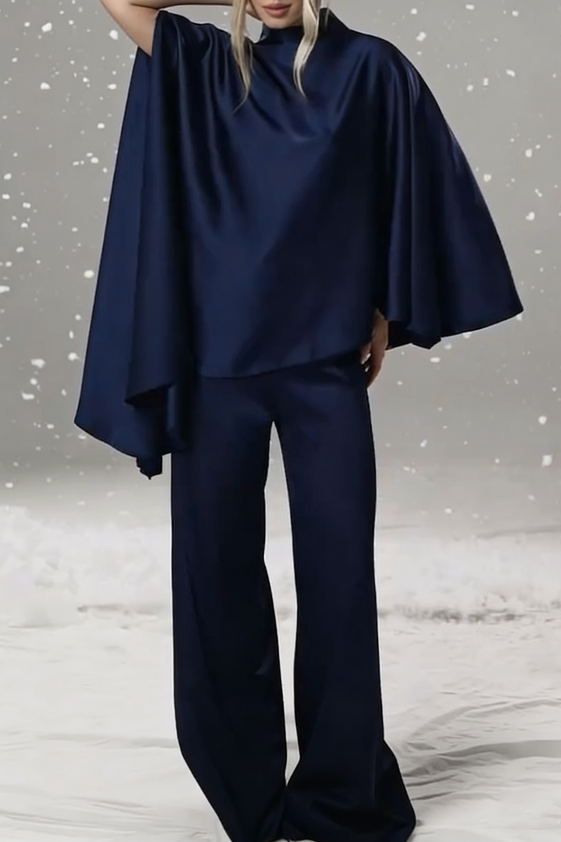 Women's stylish mock neck satin two-piece set