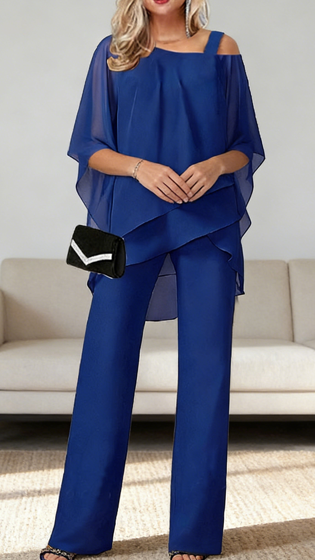 Elegant Layered Chiffon Top & Wide-Leg Pants Set