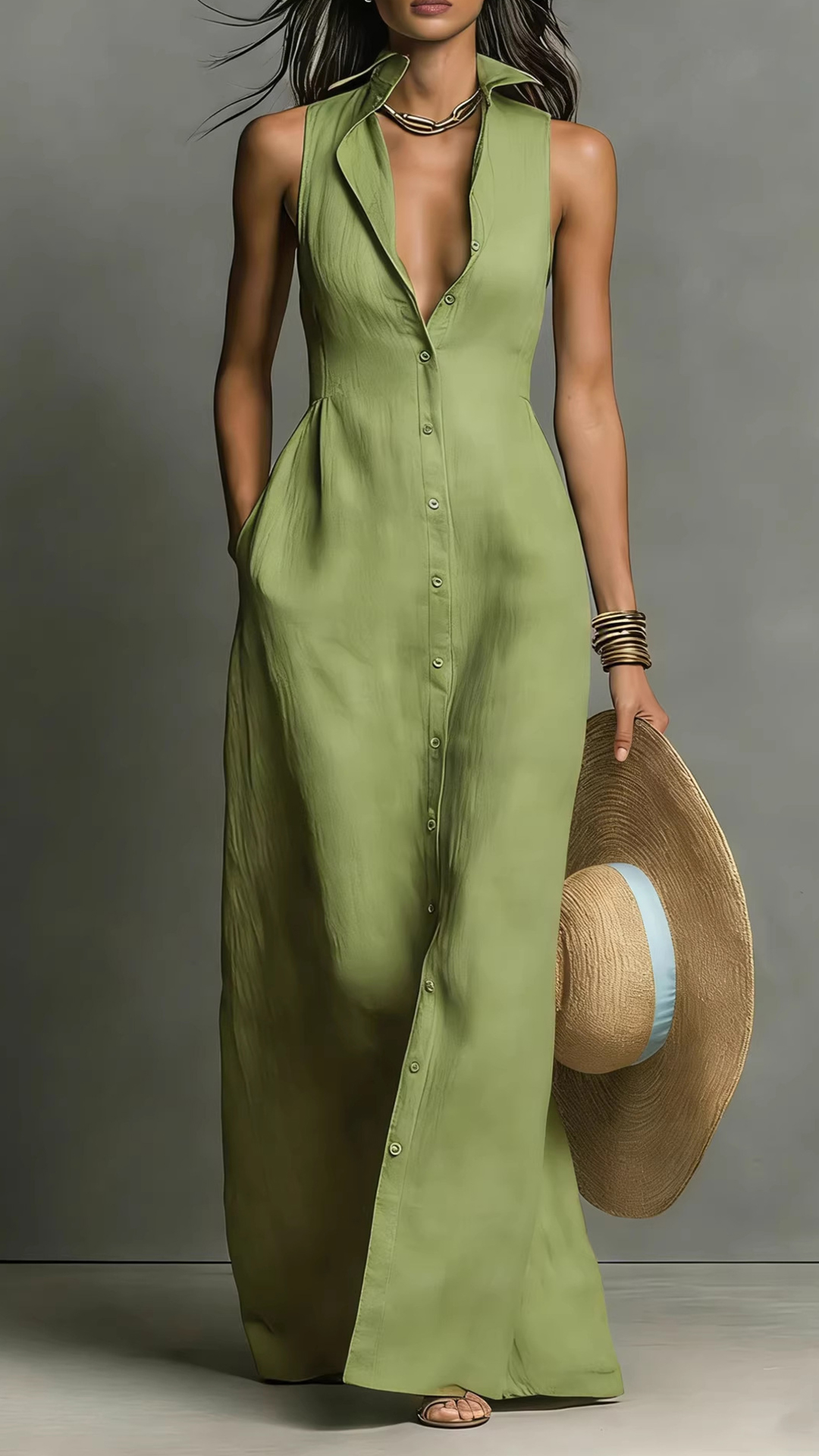 Independent Station 2026 Summer European And American Aliexpress Cross-Border New Style Breasted Dress Sleeveless Shirt Collar Dress