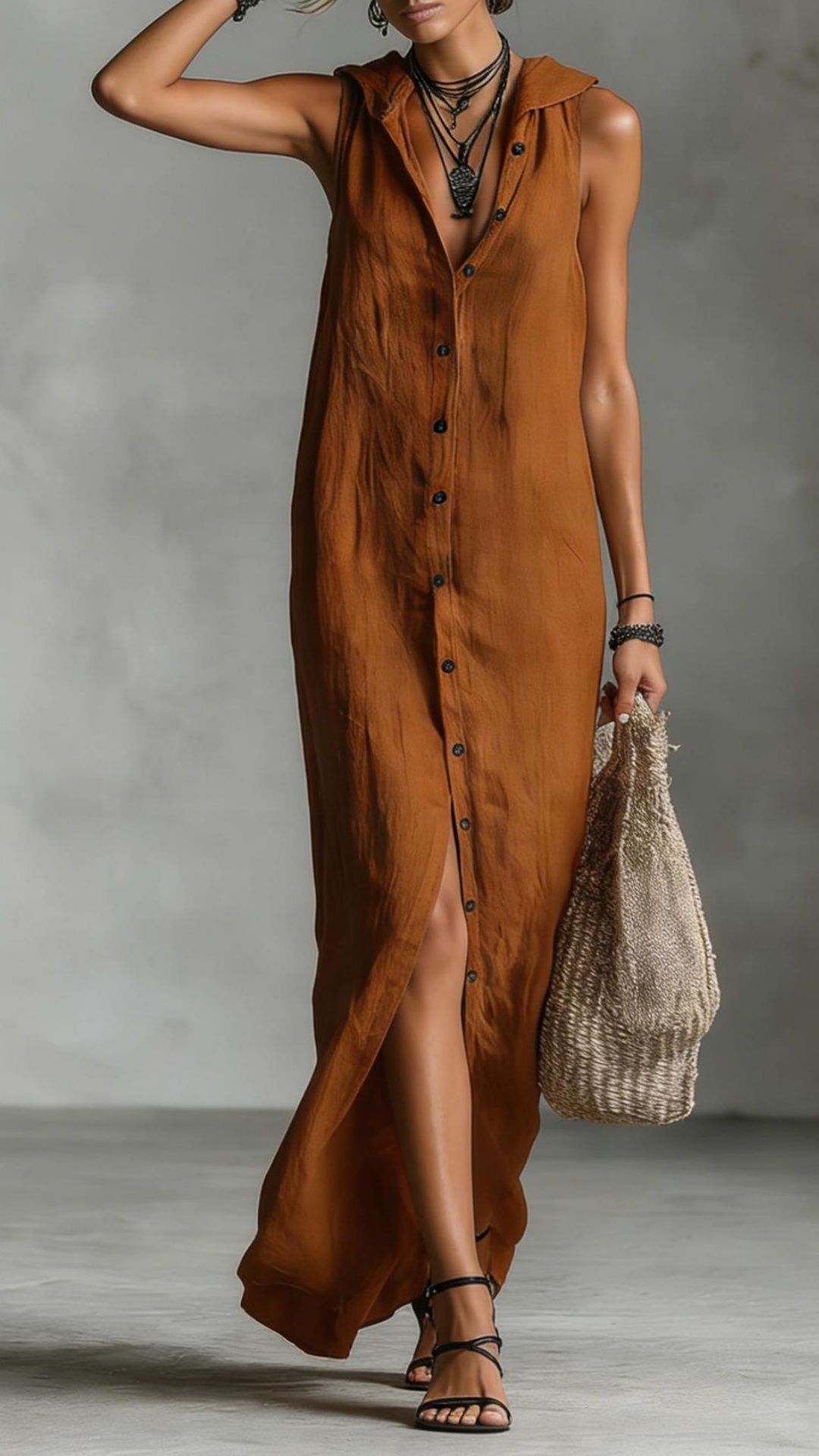 Women's button-down sleeveless hooded dress