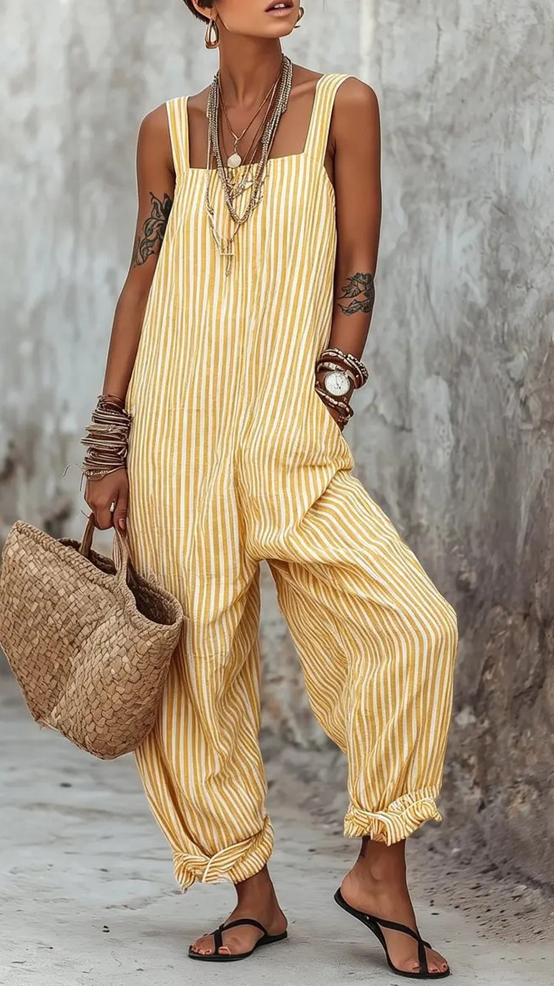 Women's Linen-Blend Three-Piece Set (Kimono + Tank + Shorts)