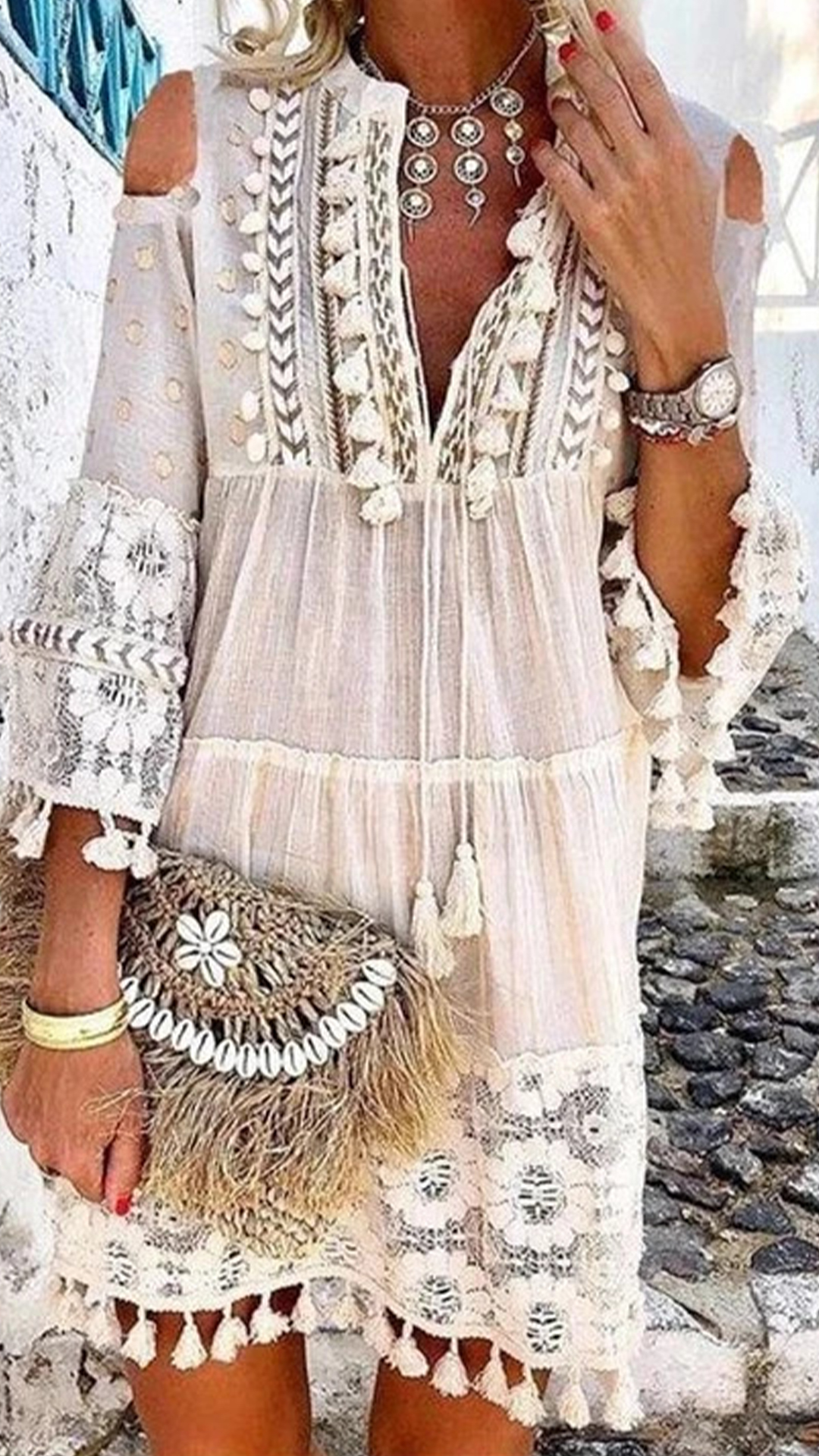 Women's Bohemian Tassel Cotton-Blend Dress
