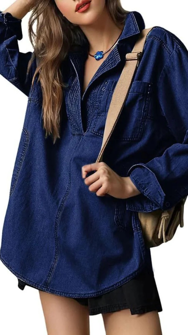 Women's Stylish V-Neck Denim Top
