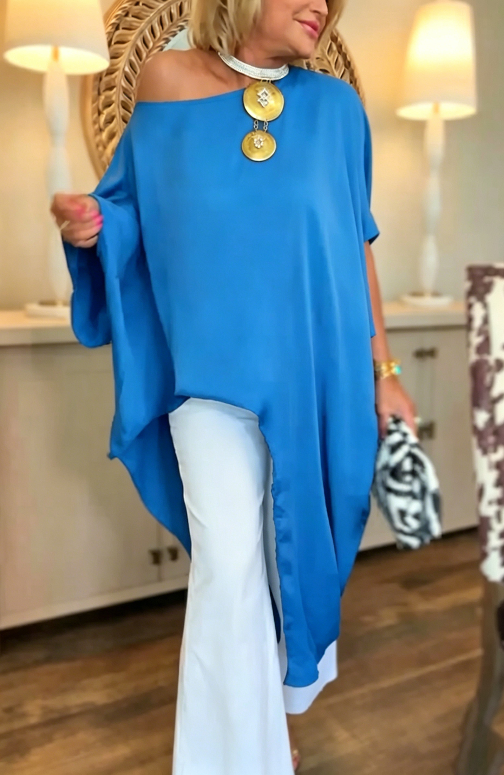 Women's Asymmetrical Solid-Color Satin Top
