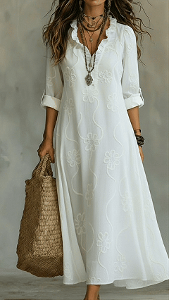 Women's Vintage Floral A-Line Dress with Ruffled Collar