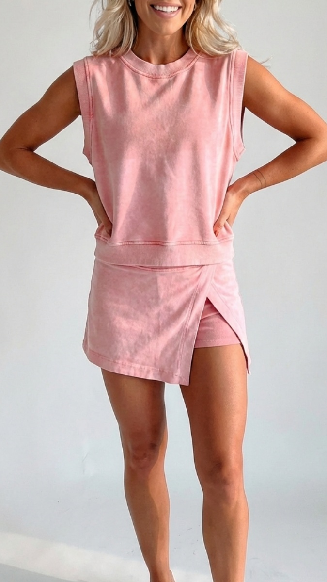 Women's Distressed-Look Pure Cotton T-Shirt & Shorts Two-Piece Set