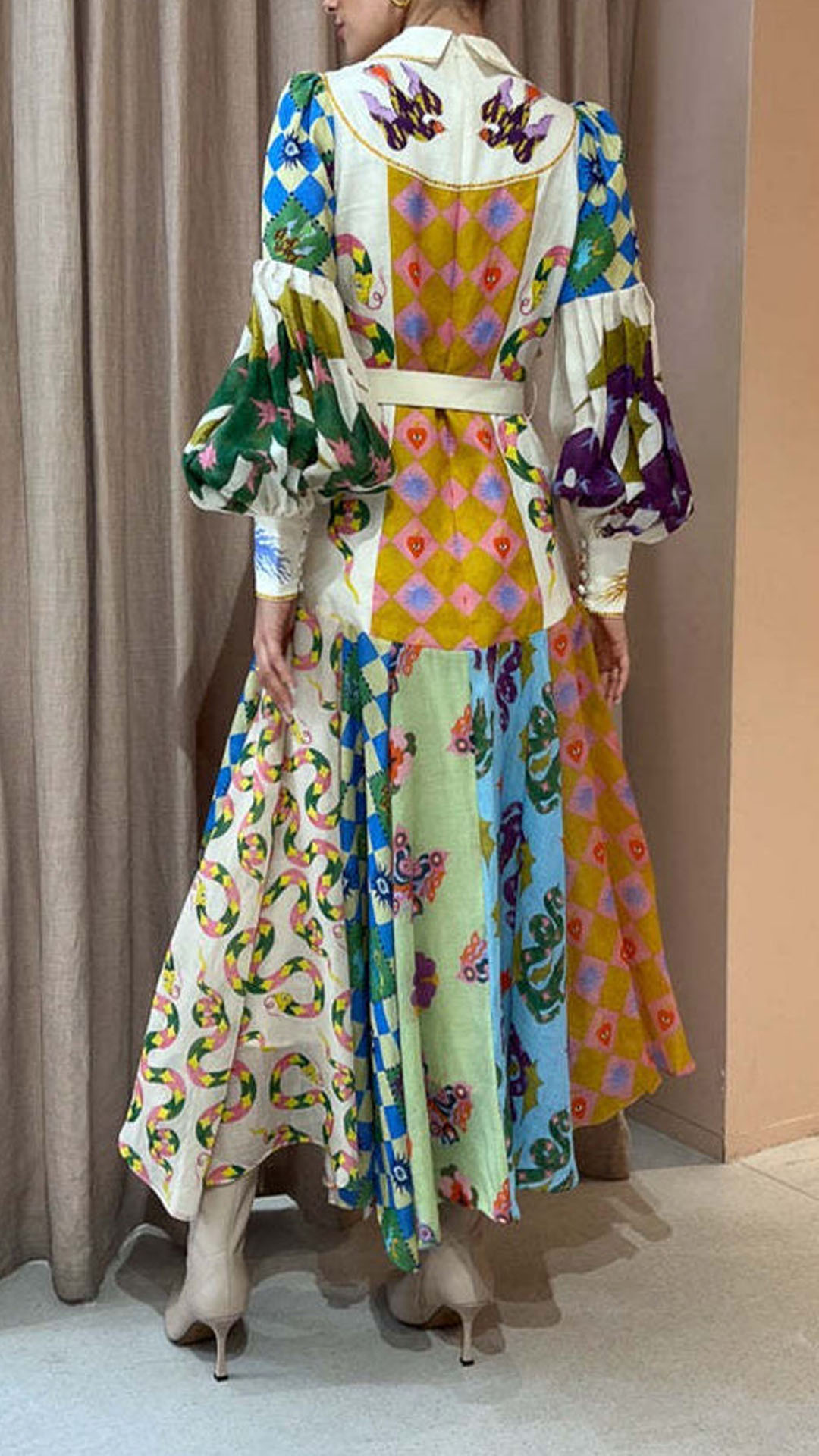 Women's Retro Art Print Shirt Dress