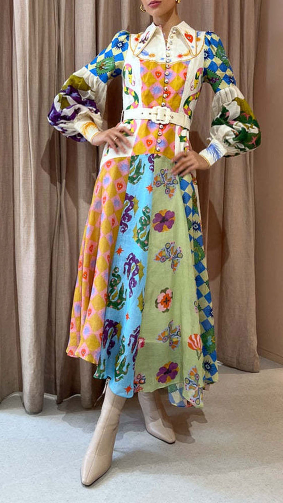 Women's Retro Art Print Shirt Dress
