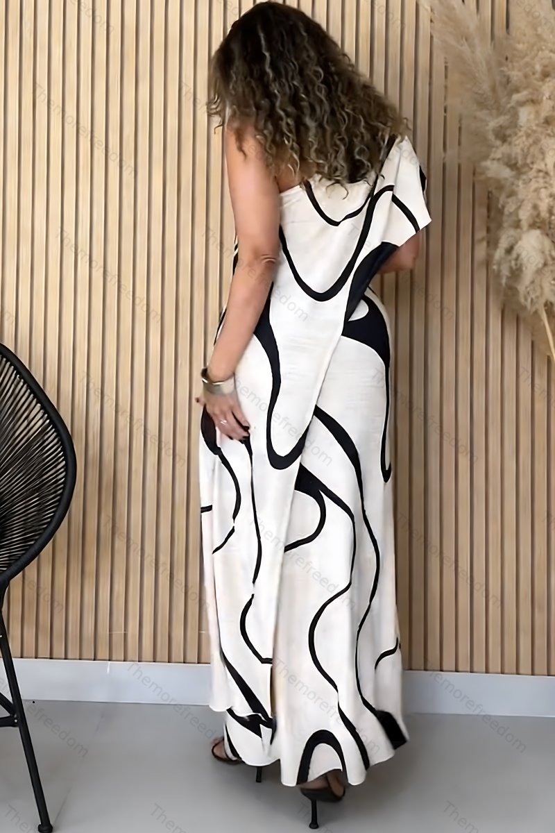 Women's fashionable casual off-the-shoulder printed dress