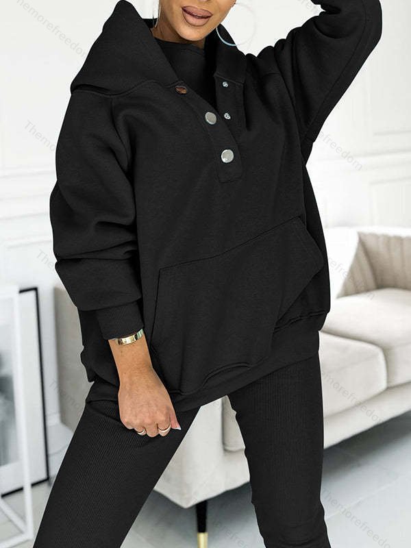 Women's casual sportswear set thickened hooded sweatshirt ribbed slim-fit vest and pants three-piece set