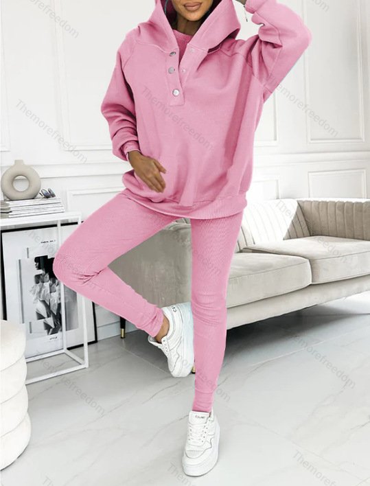 Women's casual sportswear set thickened hooded sweatshirt ribbed slim-fit vest and pants three-piece set