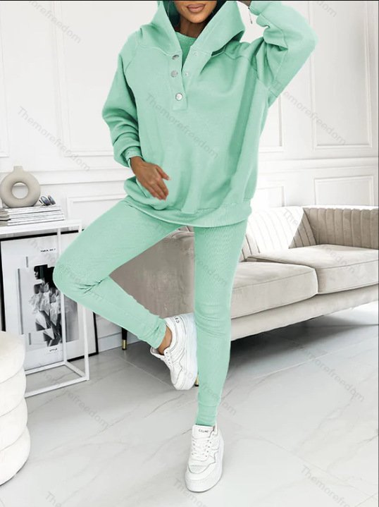 Women's casual sportswear set thickened hooded sweatshirt ribbed slim-fit vest and pants three-piece set