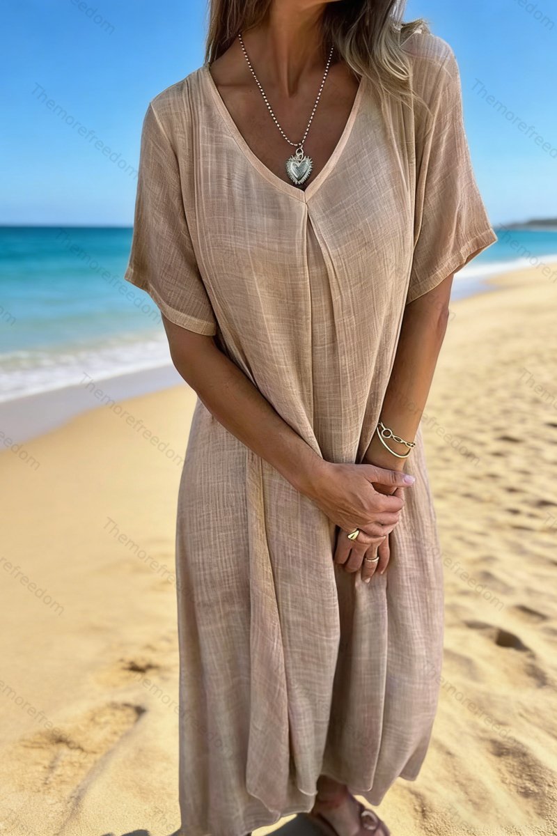 Women's V-neck loose-fitting straight-cut dress for vacation