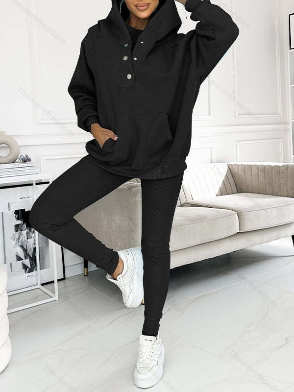 Women's casual sportswear set thickened hooded sweatshirt ribbed slim-fit vest and pants three-piece set